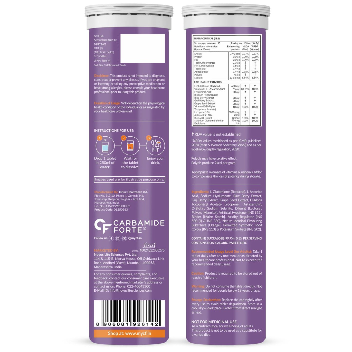 Japanese Reduced L-Glutathione Effervescent Tablets 600mg for Skin Health Support Pack of 30 Tablets