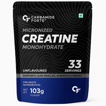 Carbamide Forte Monohydrate Creatine Powder | Micronized Monohydrate 103gm | Creatine Monohydrate Supplement for Lean Muscle, Strength & Energy - Unflavoured - 33 Servings - 103g