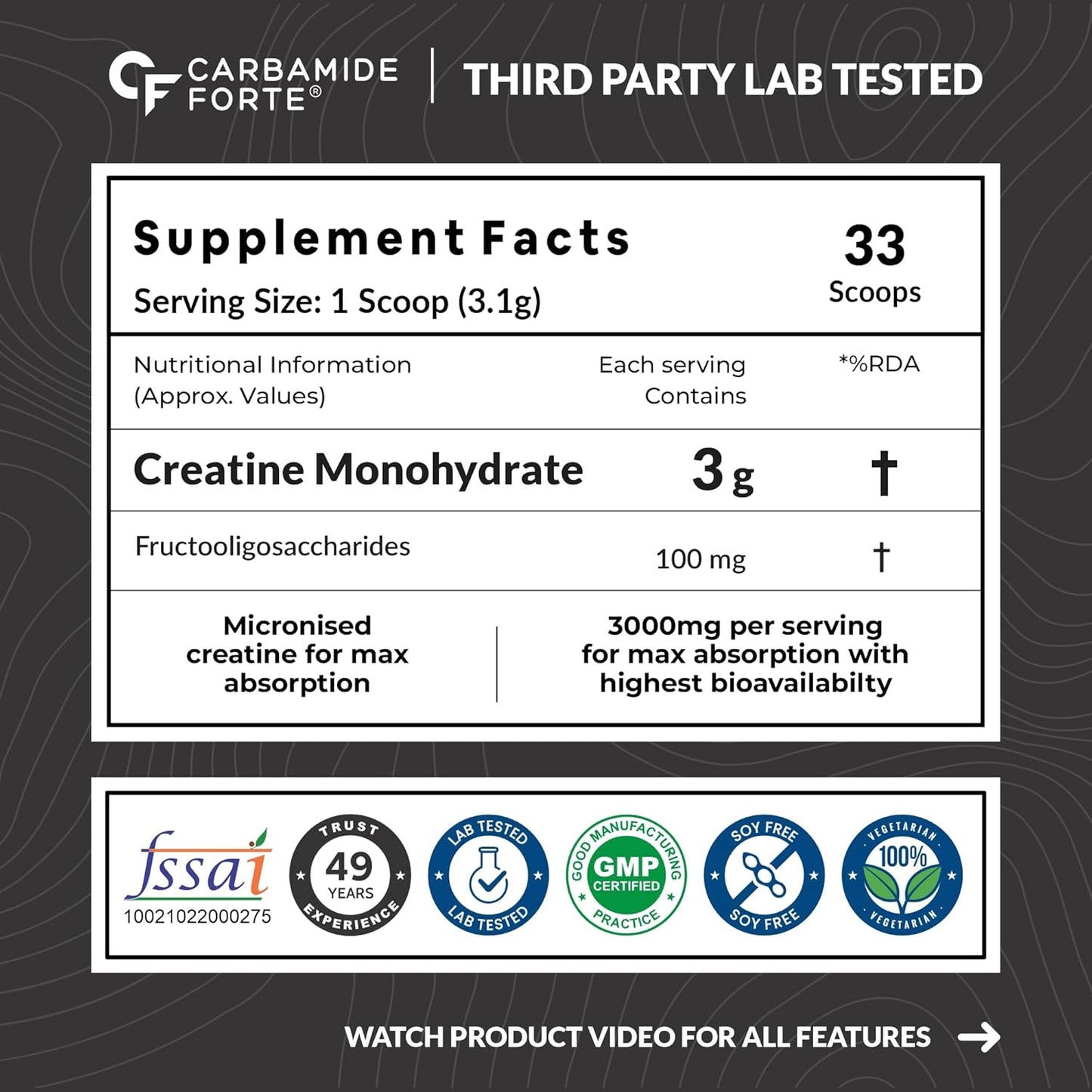 Creatine Monohydrate – 3000 mg Micronized Powder for Strength & Endurance