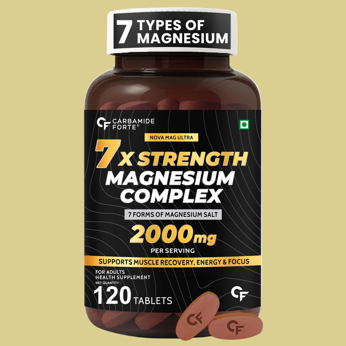 7X Strength Magnesium Supplement – 120 Tablets - Carbamide Forte - Pack of 1