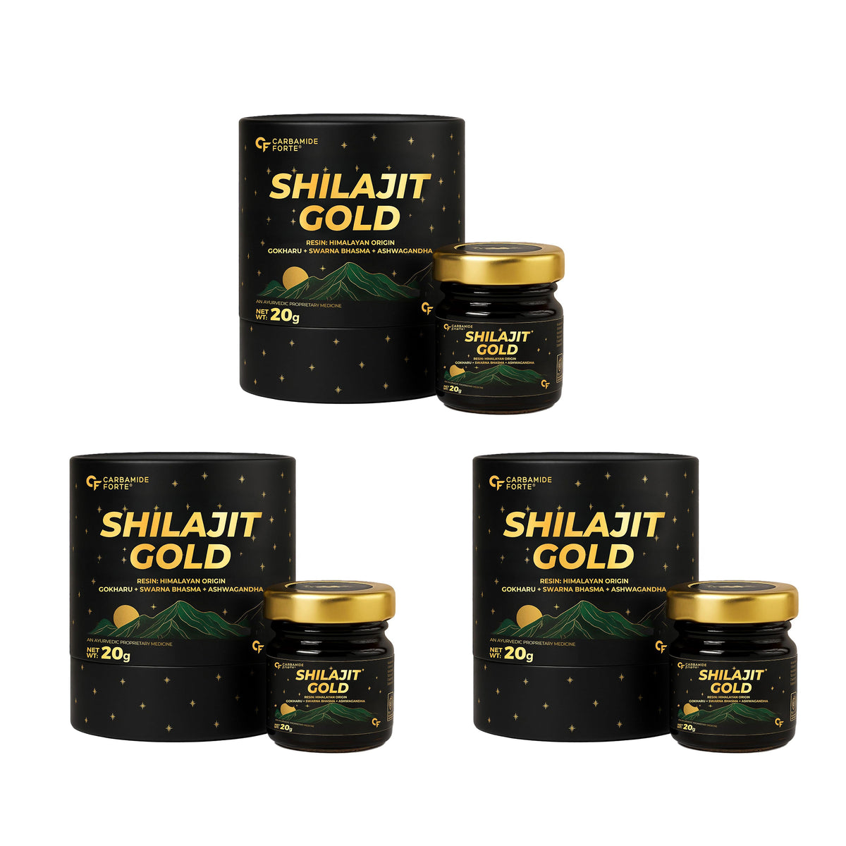 Shilajit Gold Resin for Men & Women – Himalayan Shilajit with Saffron & Swarna Bhasma (20g) - Carbamide Forte - Pack of 3