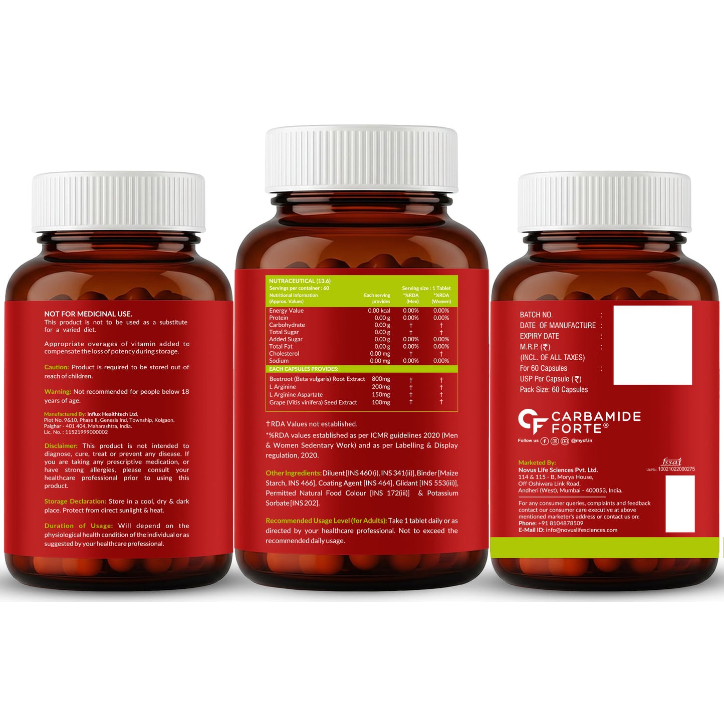 Beetroot Extract Capsules with L-Arginine & Grape Seed | 60 Capsules