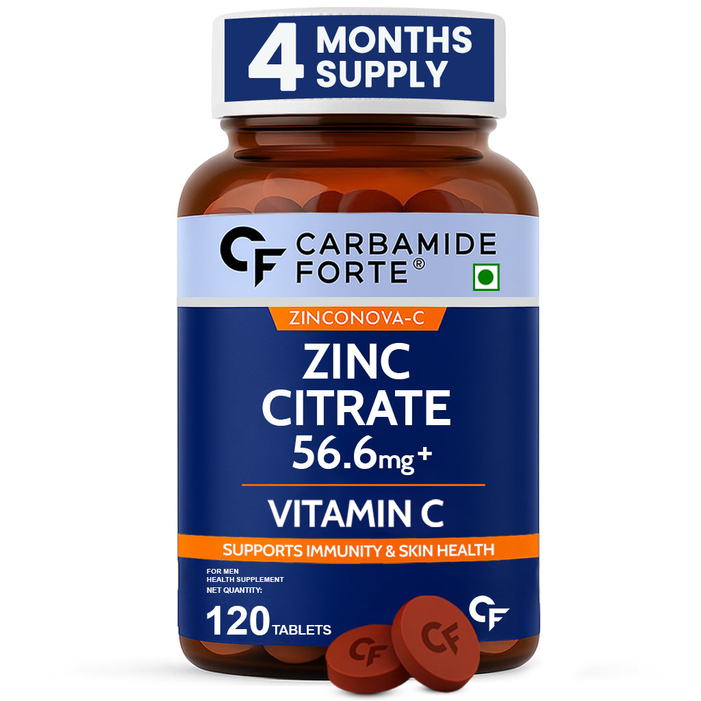 Zinc Citrate with Vitamin C – 100% RDA Zinc for Immunity, Skin & Cellular Health | 120 Tablets