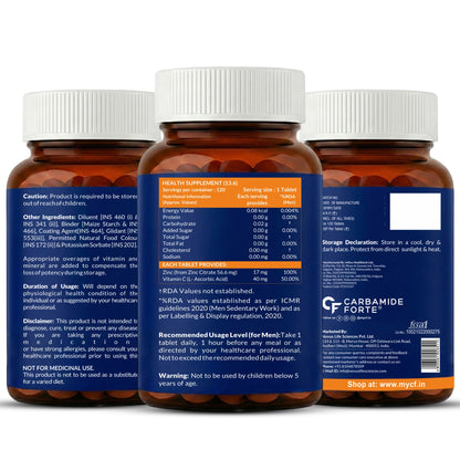 Zinc Citrate with Vitamin C – 100% RDA Zinc for Immunity, Skin & Cellular Health | 120 Tablets