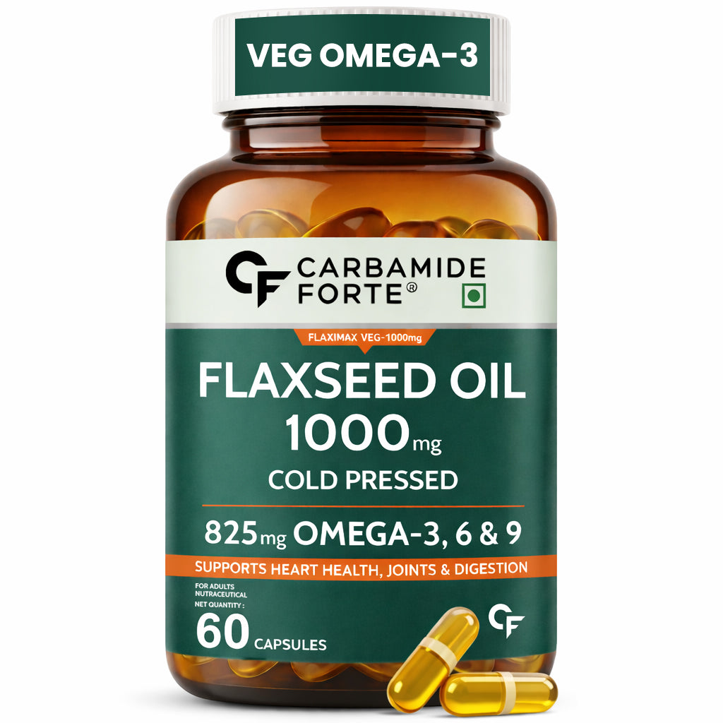 Flaxseed Oil Capsules 1000mg with Omega 3, 6 & 9 - 60 Capsules - Carbamide Forte