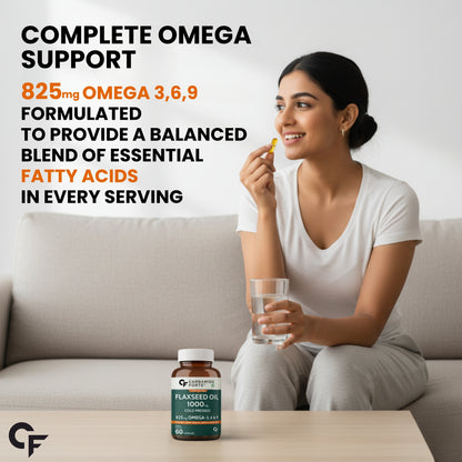 Flaxseed Oil Capsules 1000mg with Omega 3, 6 & 9 - 60 Capsules - Carbamide Forte