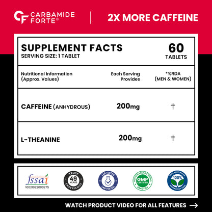 Caffeine Tablets 200mg with L-Theanine 200mg | 60 Veg Tablets