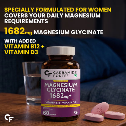 Magnesium Glycinate for Women with Vitamin D3 & B12 - 60 Veg Tablets