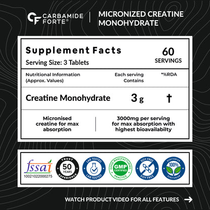 Creatine Monohydrate Tablets 3000mg – 180 Tablets