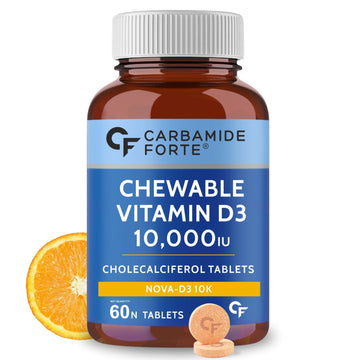 Carbamide Forte Chewable Vitamin D3 10000 IU - Cholecalciferol Vitamin D Supplement for Women & Men | Orange Flavour - 60 Tablets