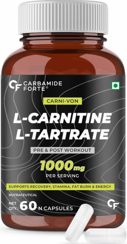 Carbamide Forte L-Carnitine L-Tartrate 1000mg Capsules for Men & Women | Pre Workout Supplement - 60 Veg Capsules