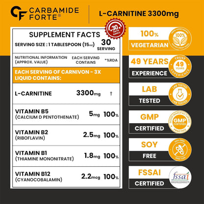 L-Carnitine Liquid 3300 mg – Converts Fat to Clean Energy for Workouts