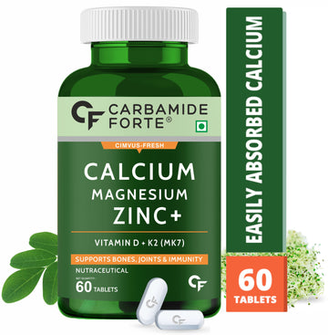 Carbamide Forte Calcium Magnesium & Zinc Tablets with Vitamin D,Vitamin K2-MK7 & B12 | Calcium Tablets for Women and Men, for Bone Health & Joint Support - 60 Tablets