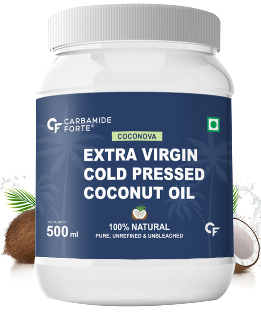 Carbamide Forte 100% Pure Extra Virgin Cold Pressed Coconut Oil for Skin, Hair Growth & Cooking – 500ml