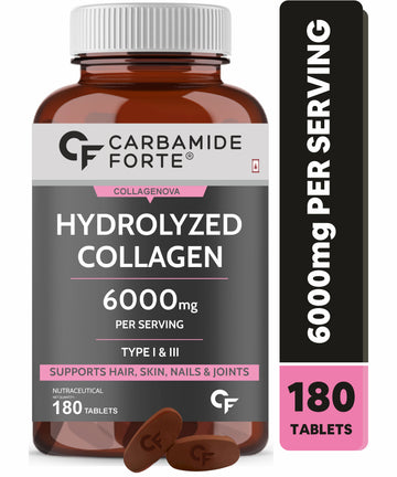 Carbamide Forte Hydrolyzed Collagen Peptides, 180 Tablets | 6000mg with Type 1 & 3 Collagen Powder