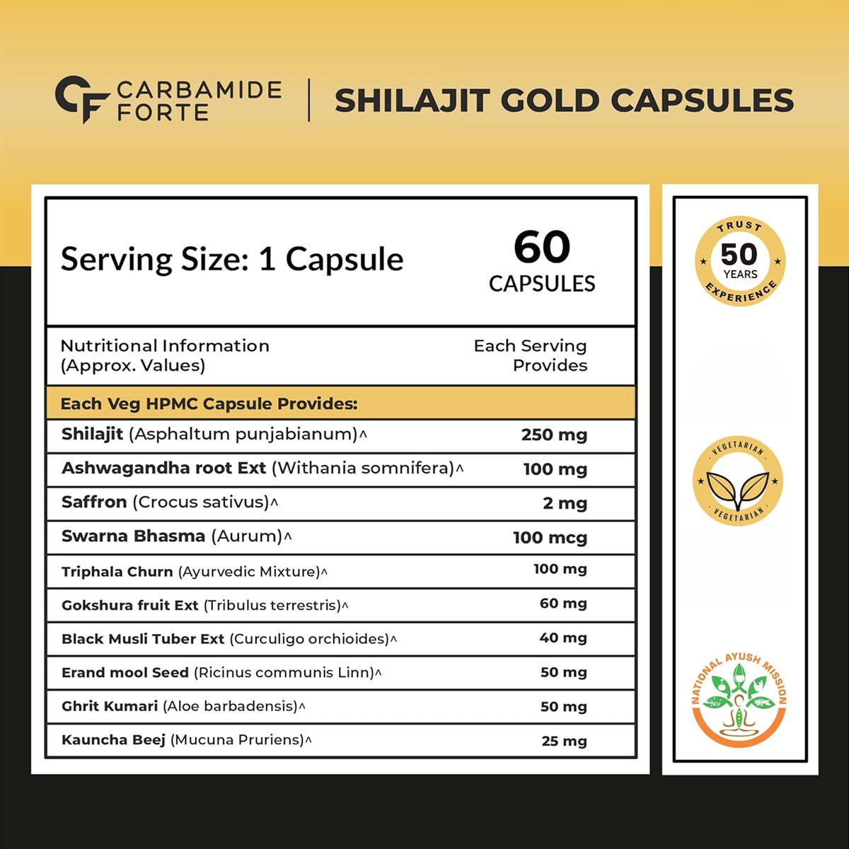 Shilajit Gold Capsules for Men | 60 Capsules - Carbamide Forte