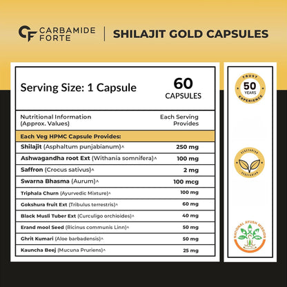 Shilajit Gold Capsules for Men | 60 Capsules - Carbamide Forte