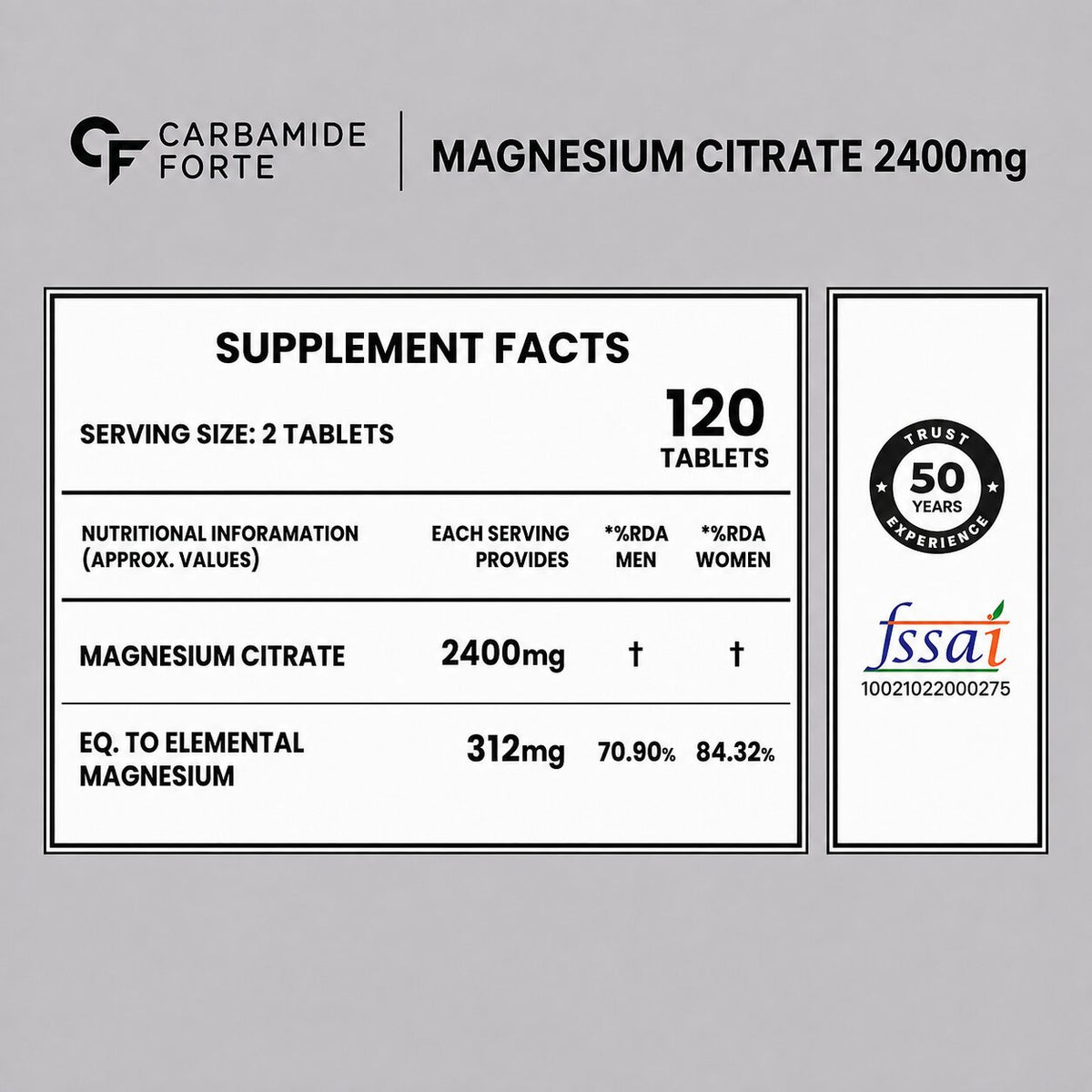 Magnesium Citrate 2400 mg - 120 Tablets