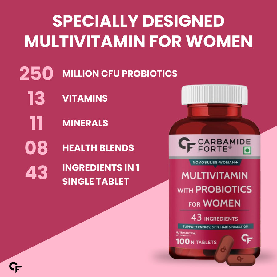 Carbamide Forte Multivitamin Tablets for Women | Multi Vitamin Women’s Wellness | Complete Multivitamin for Women with 43 Ingredients | Women Multivitamin Tablets for Energy & Health-100 Veg Tablets