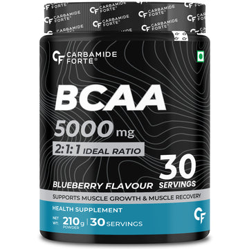 Carbamide Forte BCAA Powder 5000mg | BCAA Supplement For Women & Men Muscle Growth | BCAA Pre Workout & BCAA Intra Workout Supplement For Muscle Recovery| BCAA BlueBerry Flavour - 210g Powder
