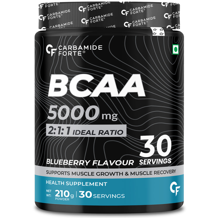 Carbamide Forte BCAA Powder 5000mg | BCAA Supplement For Women & Men Muscle Growth | BCAA Pre Workout & BCAA Intra Workout Supplement For Muscle Recovery| BCAA BlueBerry Flavour - 210g Powder
