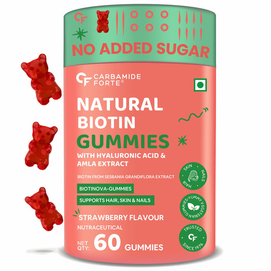 Carbamide Forte Biotin Hair Gummies for Hair Growth | Biotin Gummies for Women & Men | Hair Supplements for Women & Men | Hair Vitamins | Gummies for Hair Growth - 60 Veg Strawberry - Flavored Gummies