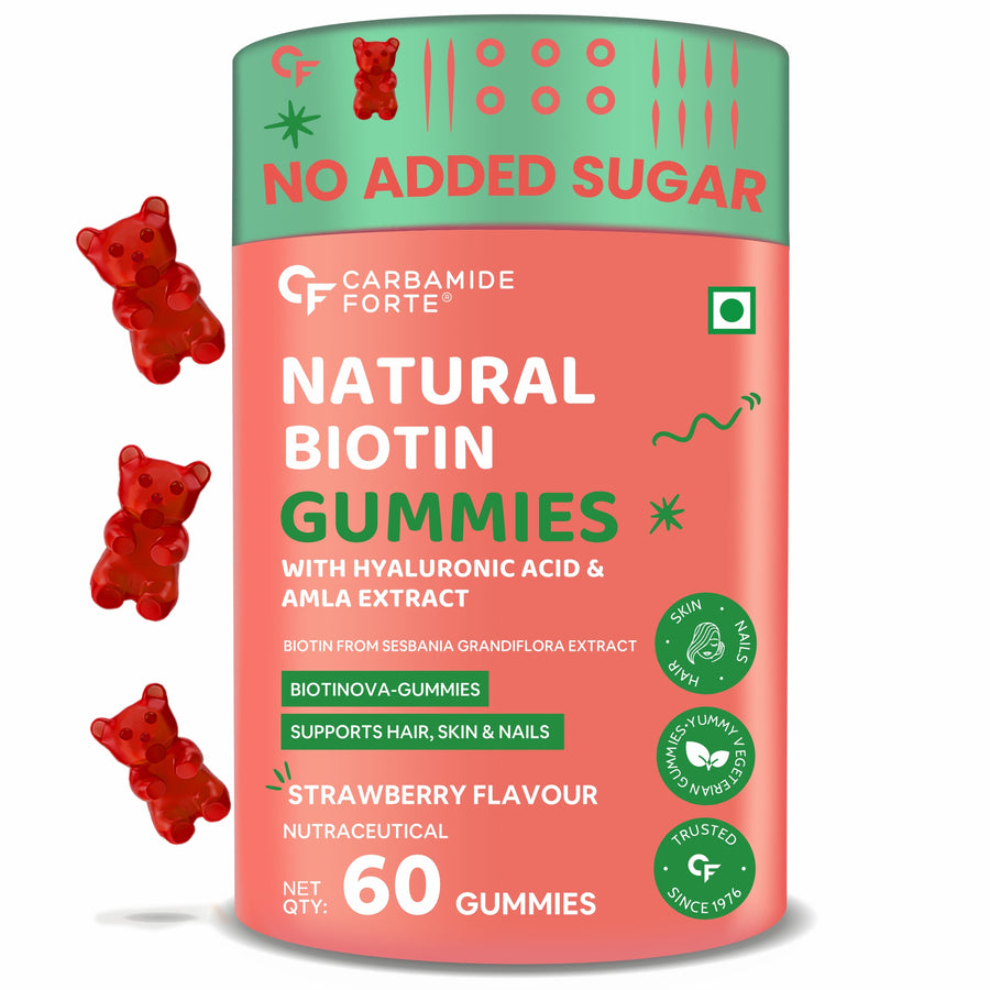 Carbamide Forte Biotin Hair Gummies for Hair Growth | Biotin Gummies for Women & Men | Hair Supplements for Women & Men | Hair Vitamins | Gummies for Hair Growth - 60 Veg Strawberry - Flavored Gummies