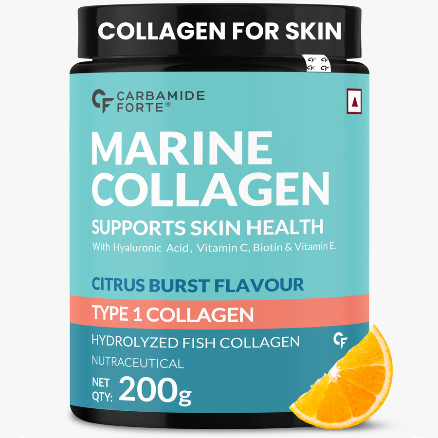 Carbamide Forte Marine Collagen Supplements for Skin & Hair | Marine Collagen Powder for Women & Men | Marine Collagen Supplements for Skin & Bone Health Support - Hydrolyzed Marine Collagen Peptides - 200g