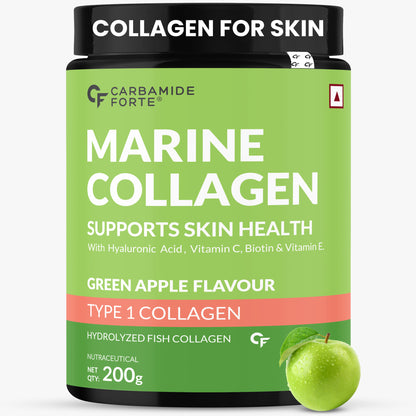 Carbamide Forte Marine Collagen Powder Supplement - for Skin Fish Collagen Powder for Women & Men - 200g Powder - Green Apple Flavour