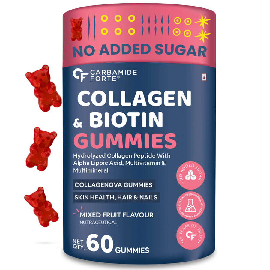 Carbamide Forte Collagen Supplements for Women & Men | Collagen Gummies For Women & Men | Hair Gummies for Women Hair Growth| Collagen Supplements for Skin | Biotin Supplement - Mixed Fruit Flavour - 60 Biotin Gummies