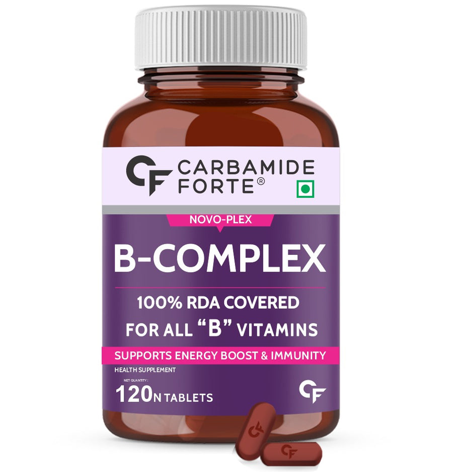 Carbamide Forte Vitamin B-Complex Tablets - 100% RDA for B Vitamins with B1, B2, B3, B5, B6, B9 & Vitamin B12 | Vitamin B Complex Supplements for Women & Men - 120 Vegetarian Tablets