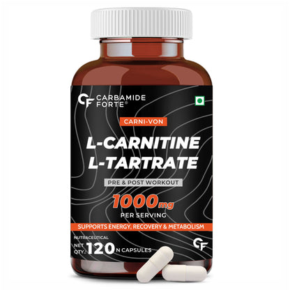Carbamide Forte L Carnitine L Tartrate 1000mg Capsules for Men & Women | Pre Workout Supplement - 120 Veg Capsules