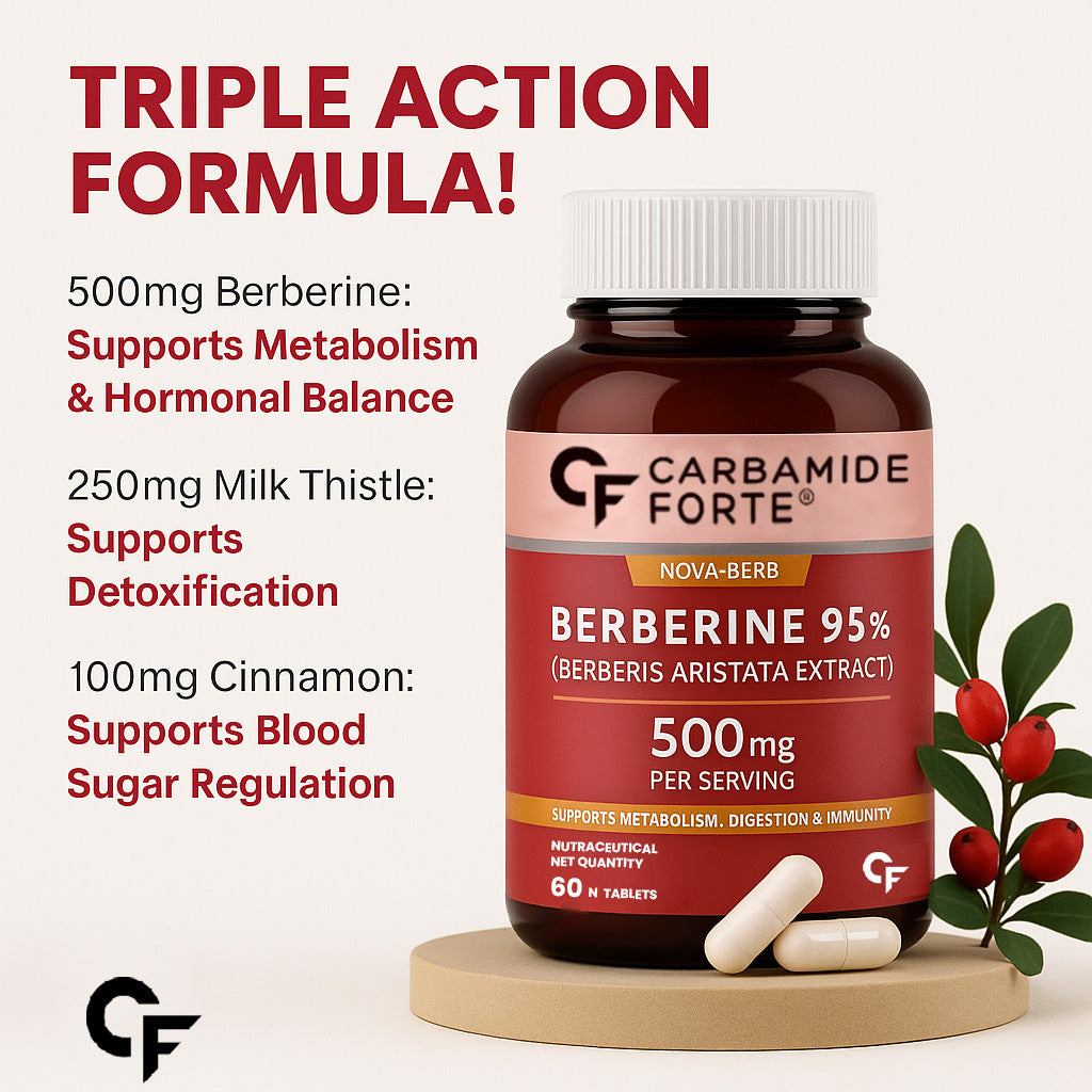 95% Berberine 500 mg with Milk Thistle & Cinnamon | 60 Capsules