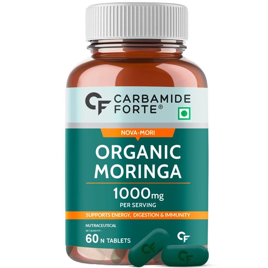 Carbamide Forte Organic Moringa Tablet with 1000mg Moringa Leaves Extract|Moringa Powder Tablets for Immunity, Digestion & Energy|Moringa Leaves Tablets, 1 count, 60 tablets