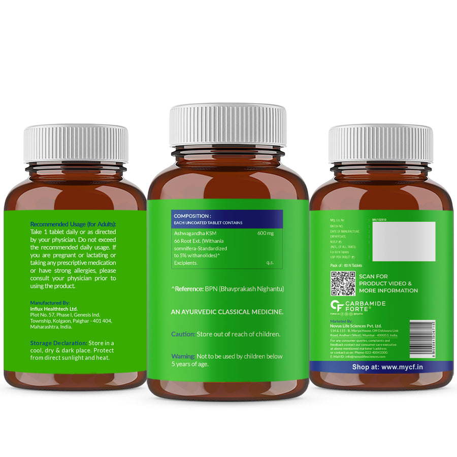 Carbamide Forte Ashwagandha KSM66-1500 mg I Ashwagandha Supplements KSM 66 Support Stress Management & Muscle Recovery I ashvagandha tablets for Men & Women - 60 Tablets
