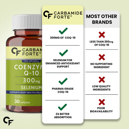 Carbamide Forte Coenzyme Q10 (CoQ10) 300mg with Selenium 40mcg | Supports Heart Health and Vascular Health | 100% Vegetarian – 30 Capsules