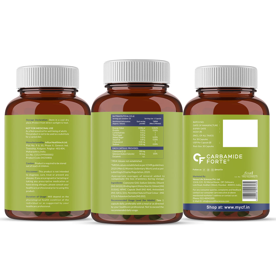Carbamide Forte Coenzyme Q10 (CoQ10) 300mg with Selenium 40mcg | Supports Heart Health and Vascular Health | 100% Vegetarian – 30 Capsules