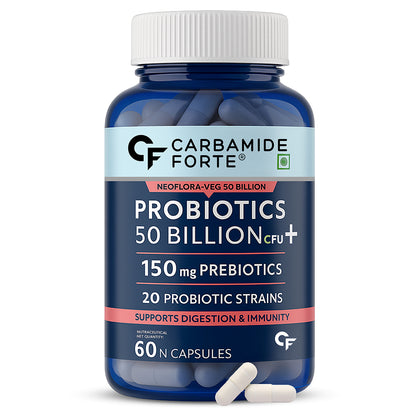 Carbamide Forte Probiotics Supplement 50 Billion CFU Gut Health Supplements with Probiotic | Gut Cleanse with Prebiotics and Probiotics – 60 Capsules