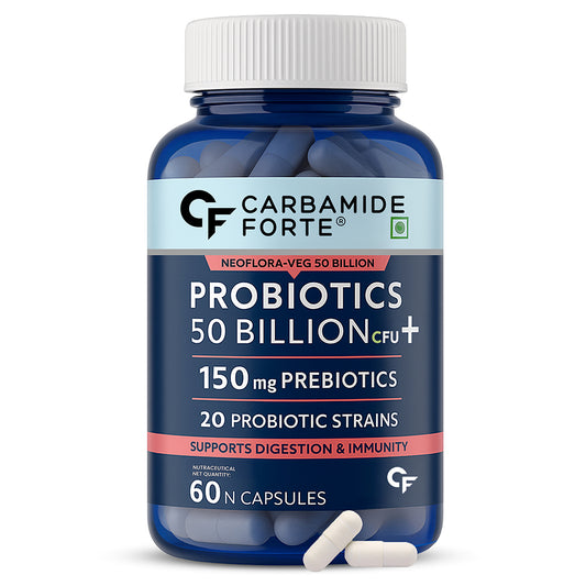 Carbamide Forte Probiotics Supplement 50 Billion CFU Gut Health Supplements with Probiotic | Gut Cleanse with Prebiotics and Probiotics – 60 Capsules