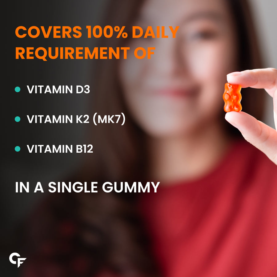 Carbamide Forte Vitamin D3 K2 MK7 & Vitamin B12 Gummies | Vitamin B12 supplements | vitamin K2 mk7, Vitamin D3 supplement & b12 vitamin supplement for bone health & Immunity |D3k2 & b12 gummies for Women, Men & Kids | Mango Flavoured - 60 Veg Gummies