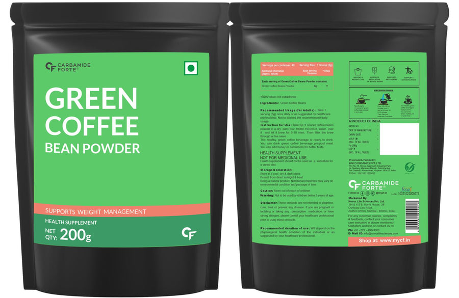Carbamide Forte Green Coffee Beans Powder for Weight Loss with High CGA & Low Caffeine - 200g Veg Powder