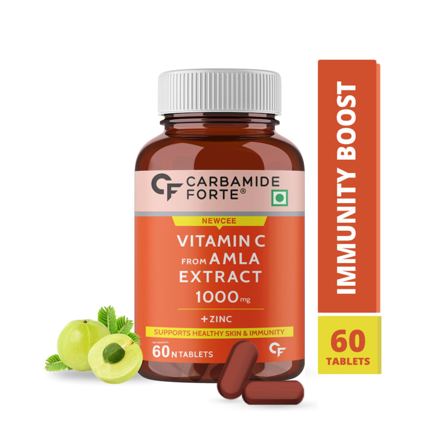 Carbamide Forte Natural Vitamin C Amla Extract 1000mg with Zinc for Immunity Boost & Skincare - 60 Veg Tablets