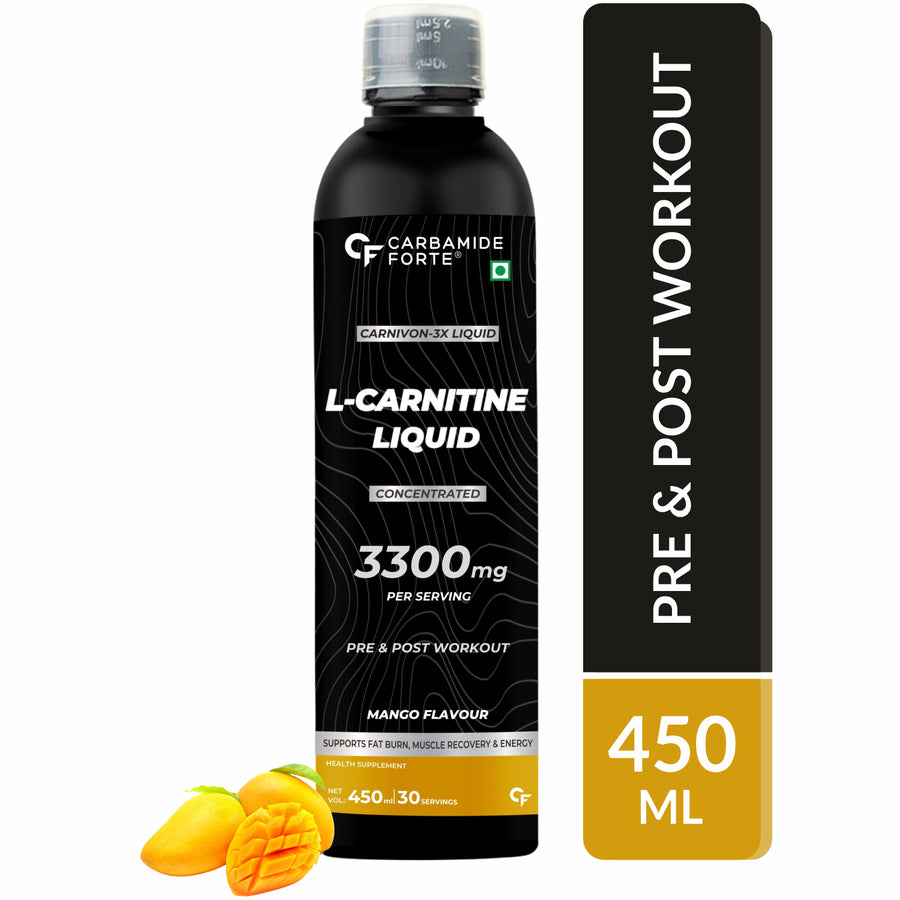 Carbamide Forte L-Carnitine Liquid 3300mg Per Serving with Added Vitamins | L-Carnitine L-Tartrate - Mango Flavour - 30 Servings - 450ml