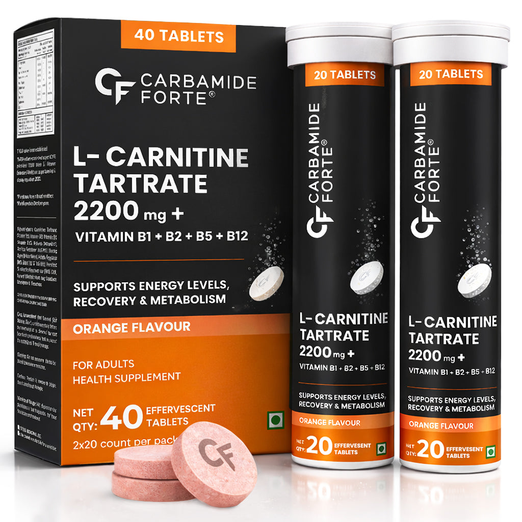 L-Carnitine Effervescent 2200mg with B-Complex Vitamins | Orange Flavour | 40 Tablets