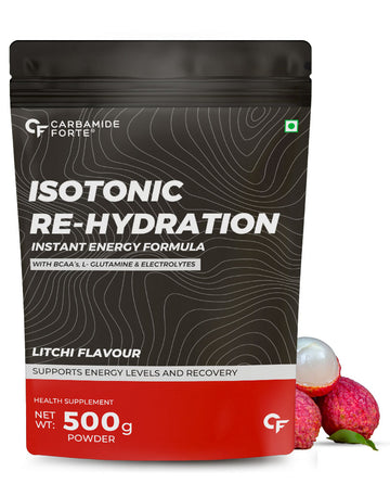 Carbamide Forte Isotonic Powder | Instant Energy Drink for Workout |  Electrolyte Powder with added BCAA & L Glutamine - Litchi Flavour - 500g