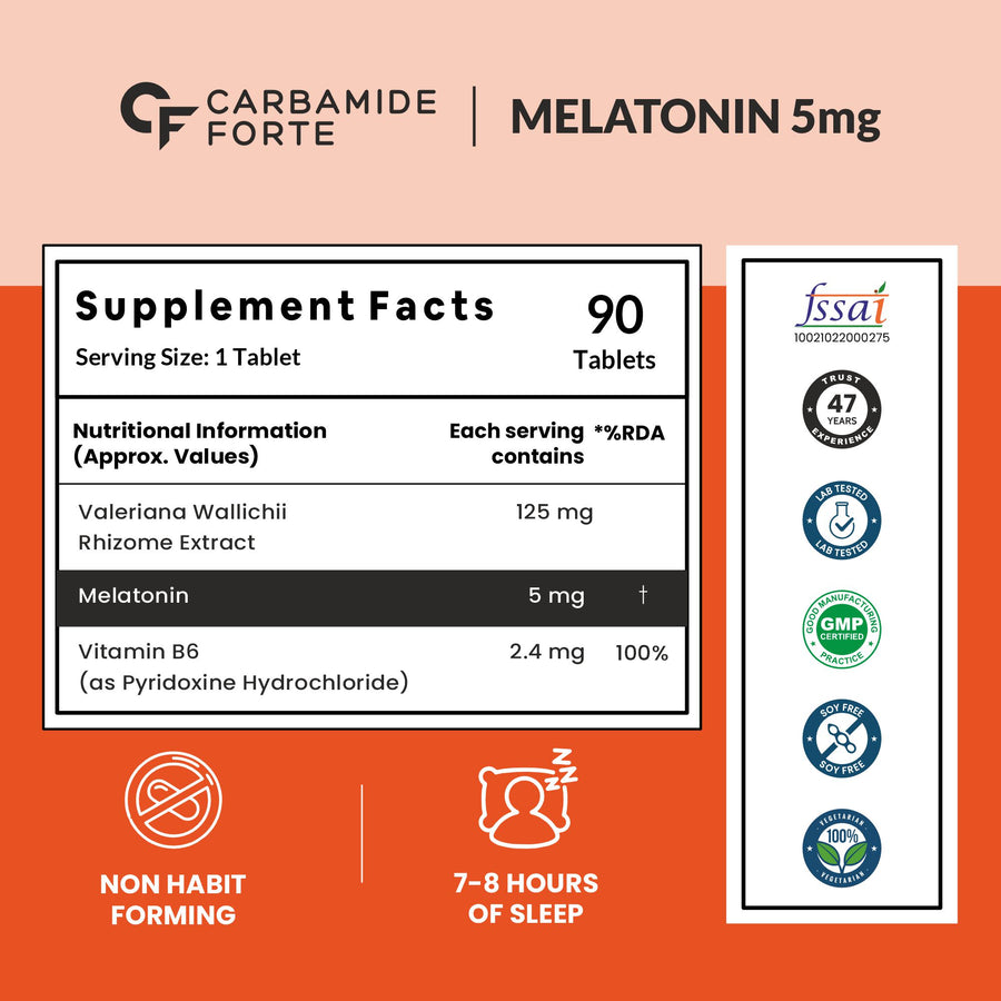 Carbamide Forte Melatonin 5mg with Tagara 125mg Sleeping Aid Pills – 60 Tablets