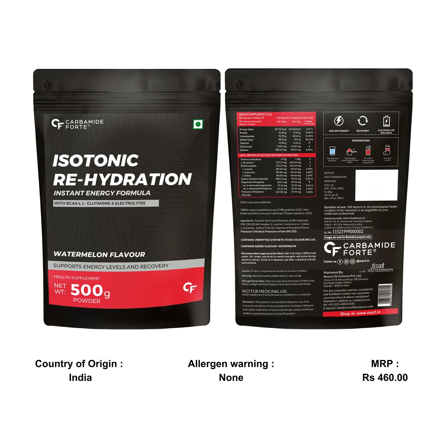Isotonic Electrolyte Powder | BCAA | Glutamine Powder | Watermelon | 500g