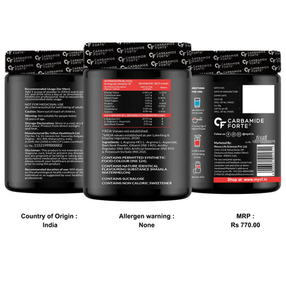 Carbamide Forte L Arginine Powder Supplement 3000mg | Pre-workout for men & women | L Arginine Supplement | Beet Root Powder - Masala Watermelon Flavour - 90g