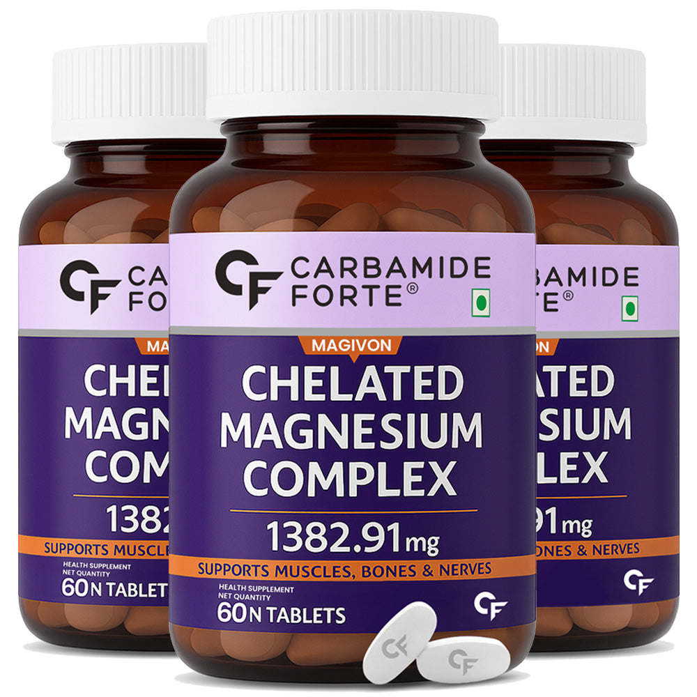 Chelated Magnesium Complex | 440 mg Elemental | 60 Tablets - Carbamide Forte - Pack of 3