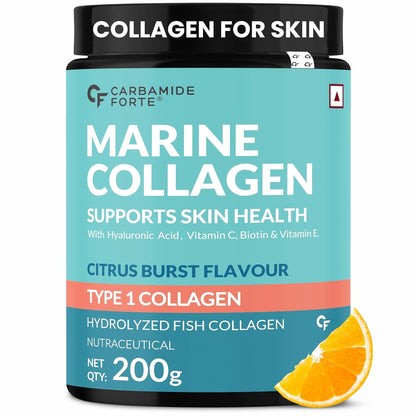 Carbamide Forte Marine Collagen Powder Supplement - for Skin Fish Collagen Powder for Women & Men - 200g Powder - Green Apple Flavour
